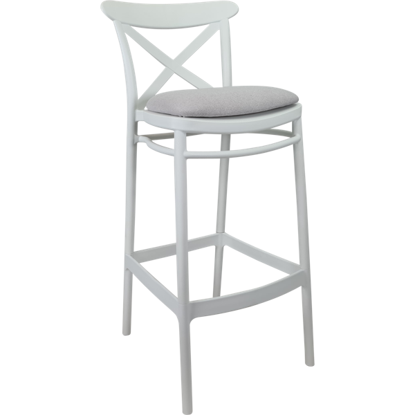 Siesta Cross Bar Stool 65cm (Counter Height) - White with Light Grey Fabric Cushion