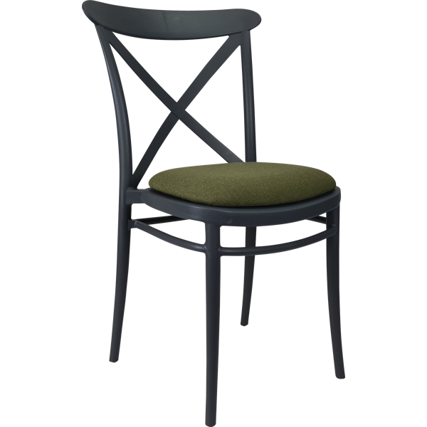 Siesta Cross Chair - Anthracite with Olive Green Fabric Cushion