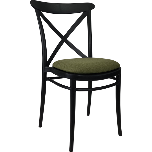 Siesta Cross Chair - Black with Olive Green Fabric Cushion