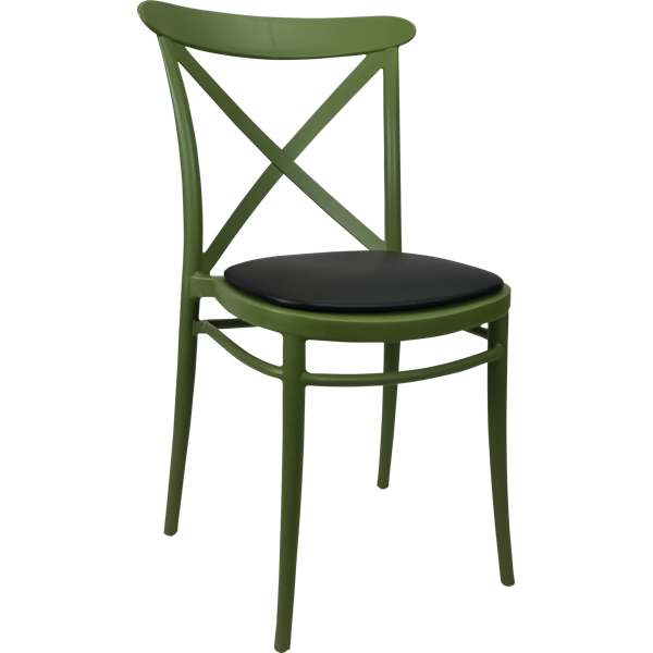 Siesta Cross Chair - Olive Green with Black Vinyl Cushion