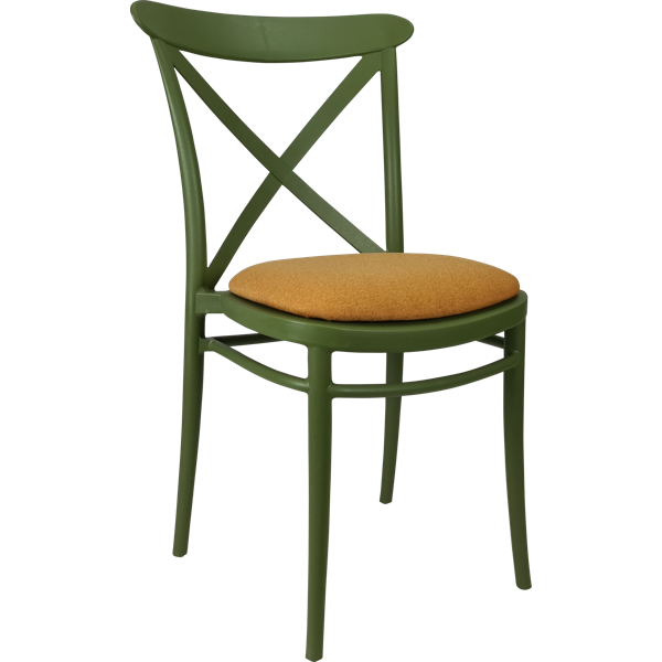 Siesta Cross Chair - Olive Green with Orange Fabric Cushion