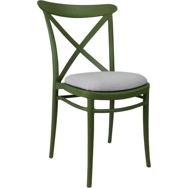 Siesta Cross Chair - Olive Green with Light Grey Fabric Cushion