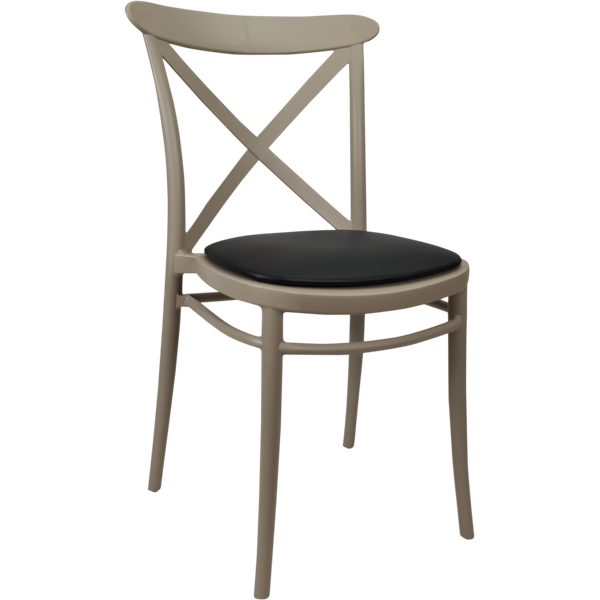 Siesta Cross Chair - Taupe with Black Vinyl Cushion