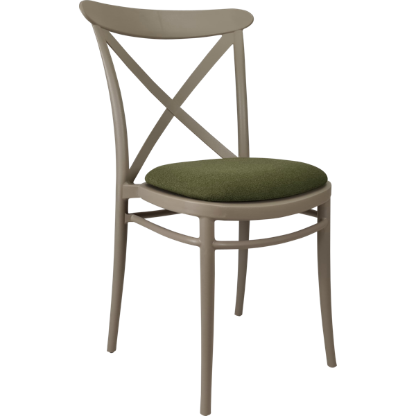 Siesta Cross Chair - Taupe with Olive Green Fabric Cushion