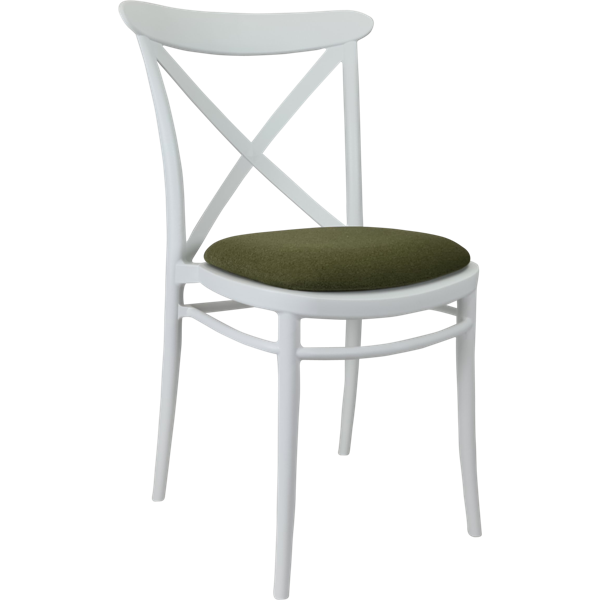 Siesta Cross Chair - White with Olive Green Fabric Cushion