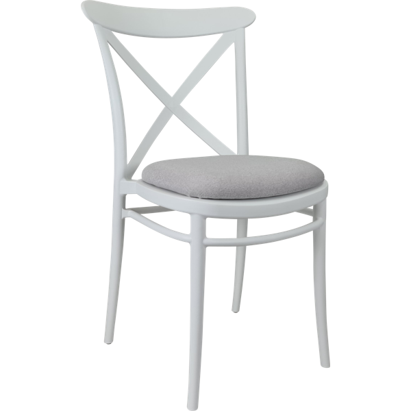Siesta Cross Chair - White with Light Grey Fabric Cushion