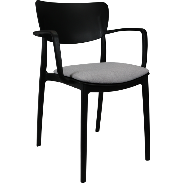 Siesta Lisa Arm Chair - Black with Light Grey Fabric Cushion