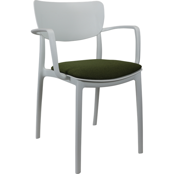 Siesta Lisa Arm Chair - White with Olive Green Fabric Cushion