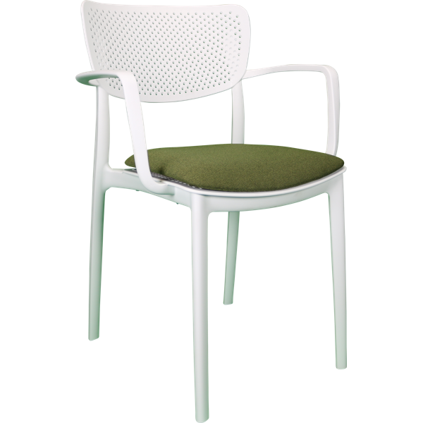 Siesta Loft Arm Chair - White with Olive Green Fabric Cushion