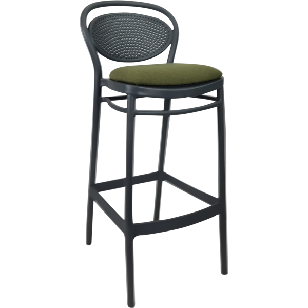Siesta Marcel Bar Stool 75cm (Dry Bar Height) - Anthracite with Olive Green Fabric Cushion