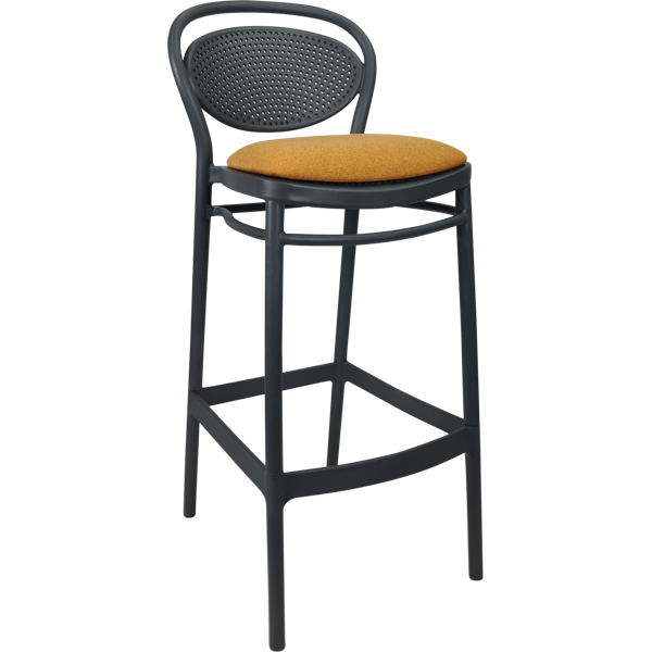 Siesta Marcel Bar Stool 75cm (Dry Bar Height) - Anthracite with Orange Fabric Cushion