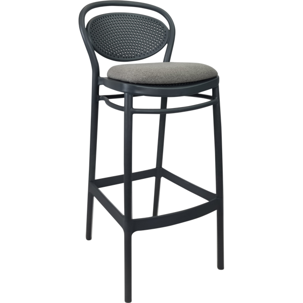 Siesta Marcel Bar Stool 65cm (Counter Height) - Anthracite with Taupe Fabric Cushion