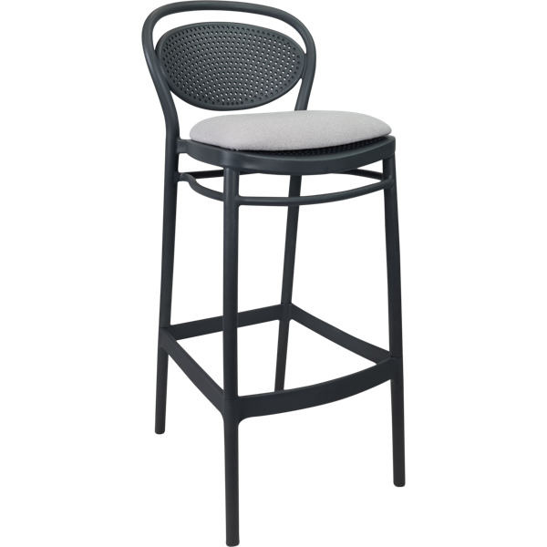 Siesta Marcel Bar Stool 75cm (Dry Bar Height) - Anthracite with Light Grey Fabric Cushion