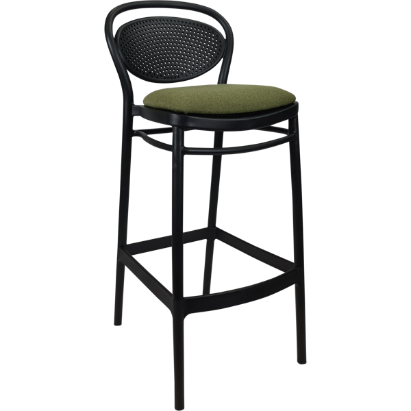 Siesta Marcel Bar Stool 75cm (Dry Bar Height) - Black with Olive Green Fabric Cushion