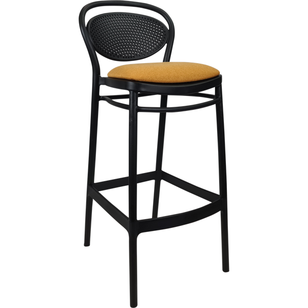 Siesta Marcel Bar Stool 75cm (Dry Bar Height) - Black with Orange Fabric Cushion