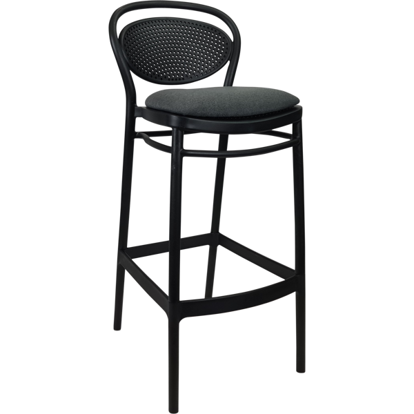 Siesta Marcel Bar Stool 75cm (Dry Bar Height) - Black with Anthracite Fabric Cushion
