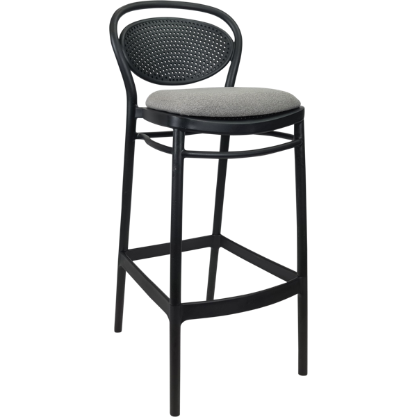 Siesta Marcel Bar Stool 65cm (Counter Height) - Black with Taupe Fabric Cushion