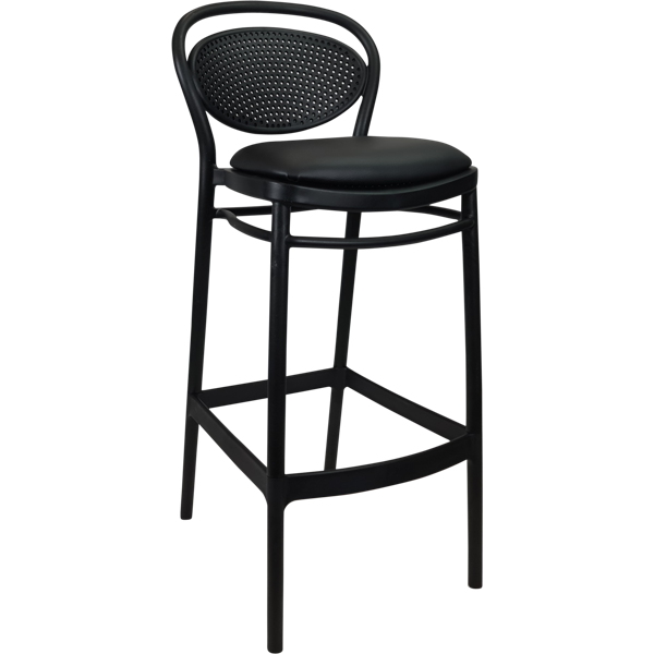 Siesta Marcel Bar Stool 75cm (Dry Bar Height) - Black with Black Vinyl Cushion