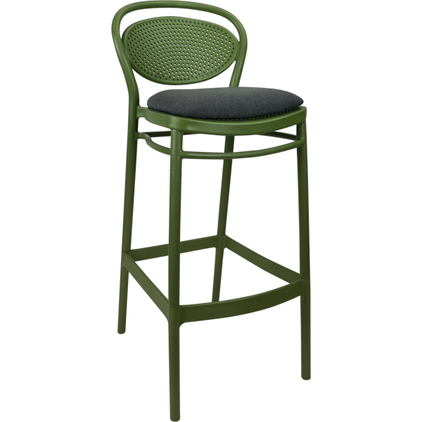 Siesta Marcel Bar Stool 75cm (Dry Bar Height) - Olive Green with Anthracite Fabric Cushion
