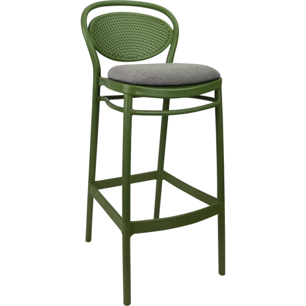 Siesta Marcel Bar Stool 75cm (Dry Bar Height) - Olive Green with Taupe Fabric Cushion