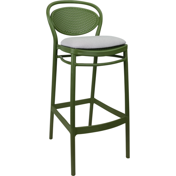 Siesta Marcel Bar Stool 75cm (Dry Bar Height) - Olive Green with Light Grey Fabric Cushion