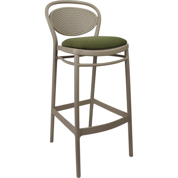 Siesta Marcel Bar Stool 75cm (Dry Bar Height) - Taupe with Olive Green Fabric Cushion