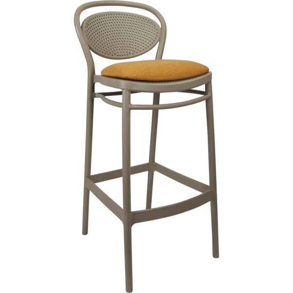 Siesta Marcel Bar Stool 65cm (Counter Height) - Taupe with Orange Fabric Cushion