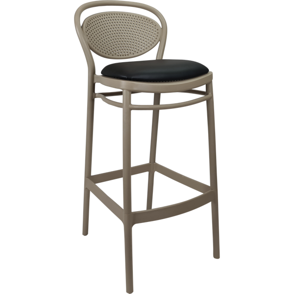 Siesta Marcel Bar Stool 65cm (Counter Height) - Taupe with Black Vinyl Cushion