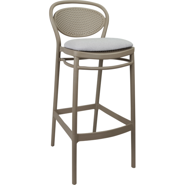 Siesta Marcel Bar Stool 65cm (Counter Height) - Taupe with Light Grey Fabric Cushion