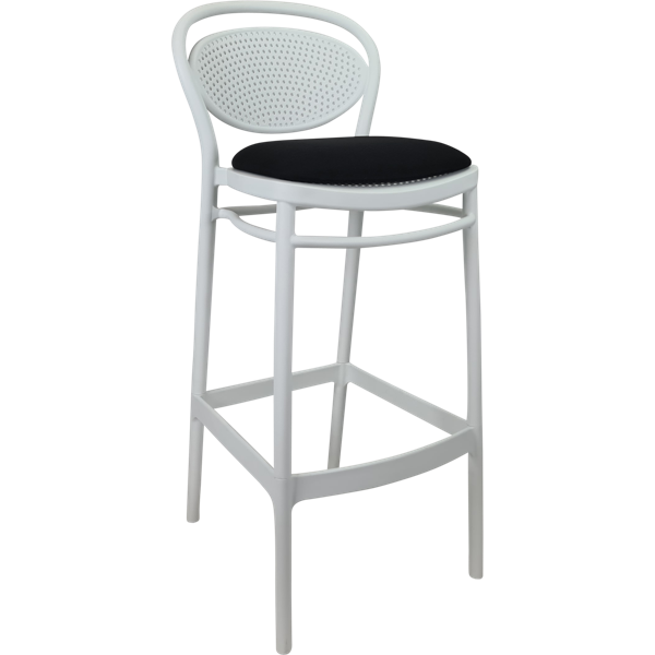 Siesta Marcel Bar Stool 65cm (Counter Height) - White with Black Fabric Cushion