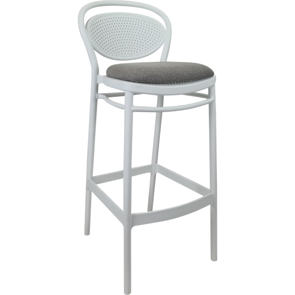 Siesta Marcel Bar Stool 65cm (Counter Height) - White with Taupe Fabric Cushion