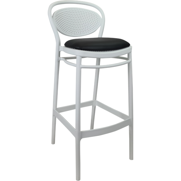 Siesta Marcel Bar Stool 75cm (Dry Bar Height) - White with Black Vinyl Cushion