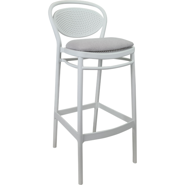 Siesta Marcel Bar Stool 75cm (Dry Bar Height) - White with Light Grey Fabric Cushion
