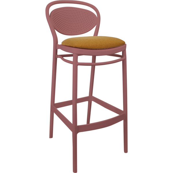 Siesta Marcel Bar Stool 65cm (Counter Height) - Marsala with Orange Fabric Cushion