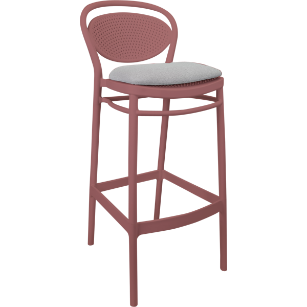 Siesta Marcel Bar Stool 65cm (Counter Height) - Marsala with Light Grey Fabric Cushion