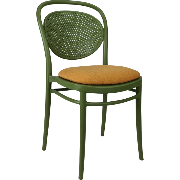 Siesta Marcel Chair - Olive Green with Orange Fabric Cushion