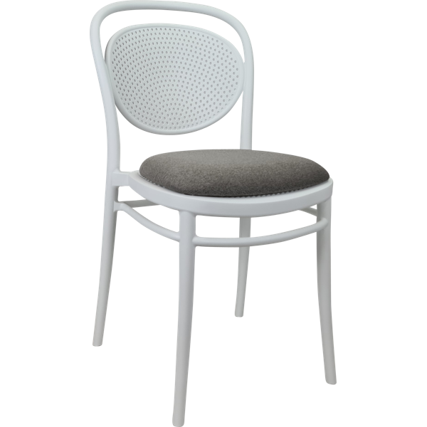 Siesta Marcel Chair - White with Taupe Fabric Cushion