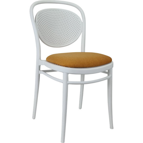 Siesta Marcel Chair - White with Orange Fabric Cushion