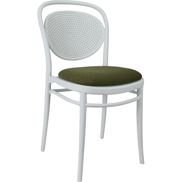 Siesta Marcel Chair - White with Olive Green Fabric Cushion