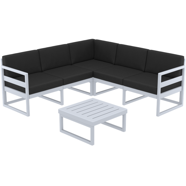 Siesta Mykonos Lounge Corner Set - Silver Grey with Black Cushions