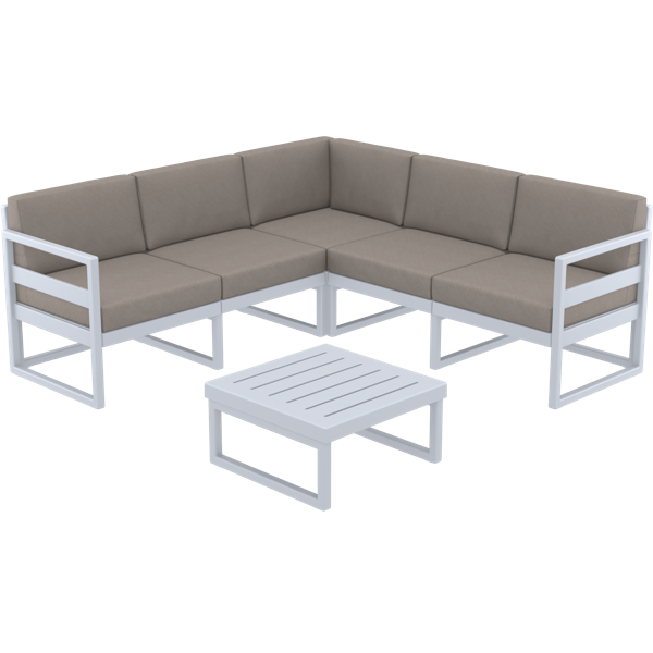 Siesta Mykonos Lounge Corner Set - Silver Grey with Brown Cushions