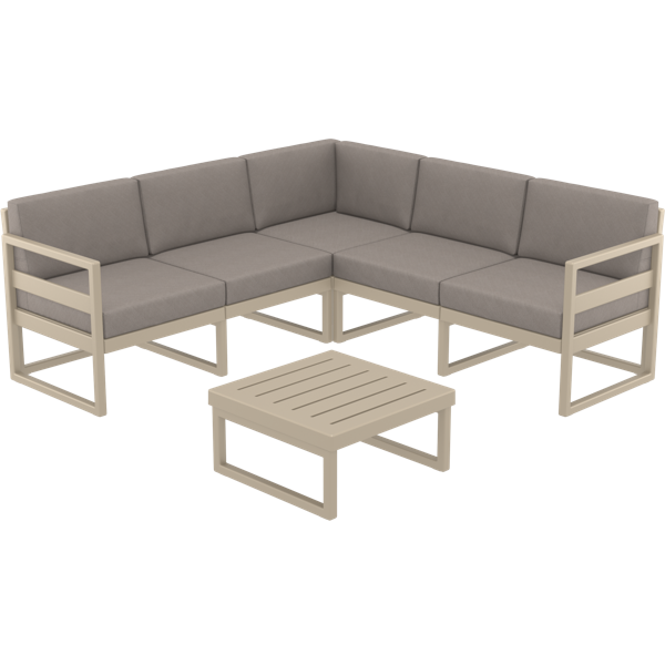 Siesta Mykonos Lounge Corner Set - Taupe with Brown Cushions