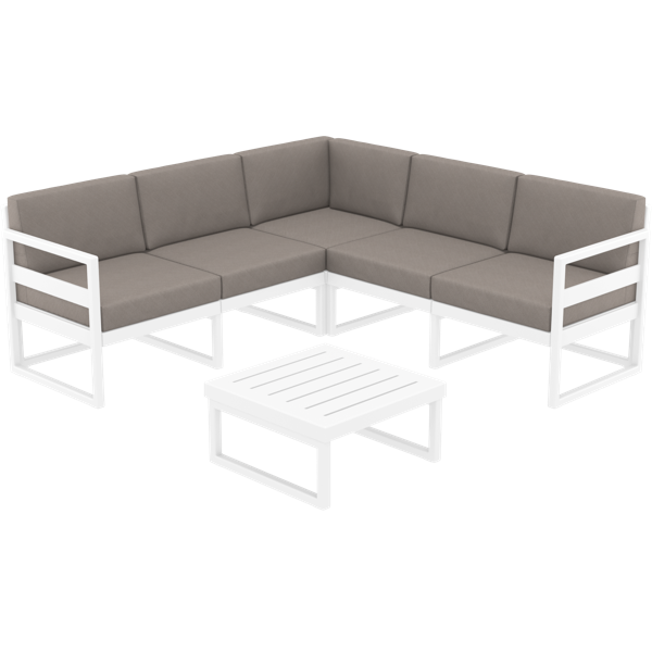 Siesta Mykonos Lounge Corner Set - White with Brown Cushions