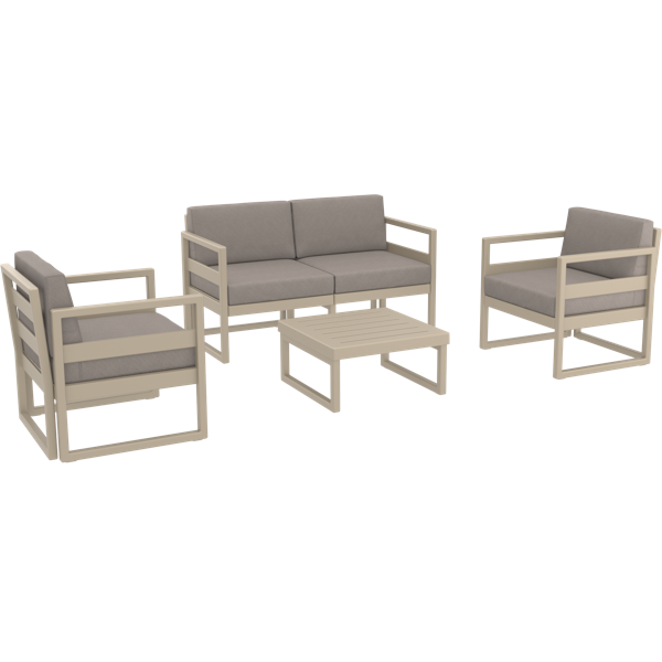 Siesta Mykonos Lounge Set - Taupe with Brown Cushions