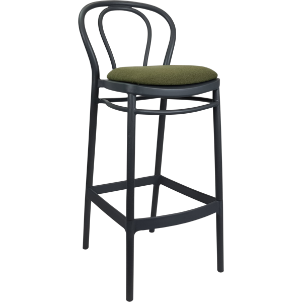 Siesta Victor Bar Stool 65cm (Counter Height) - Anthracite with Olive Green Fabric Cushion