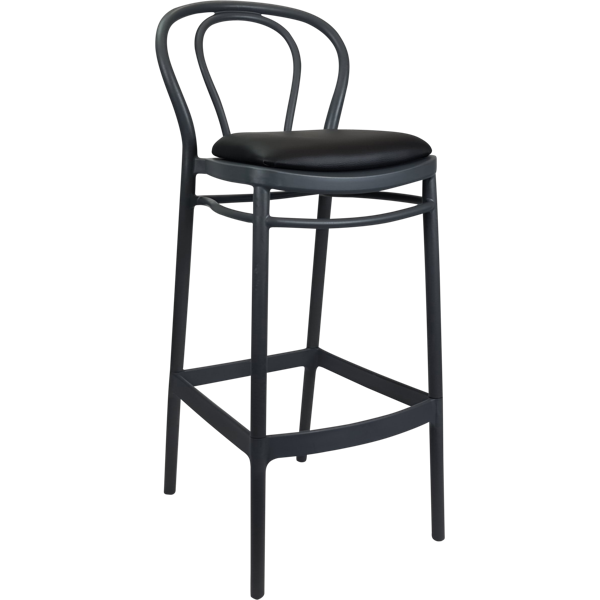 Siesta Victor Bar Stool 75cm (Dry Bar Height) - Anthracite with Black Vinyl Cushion