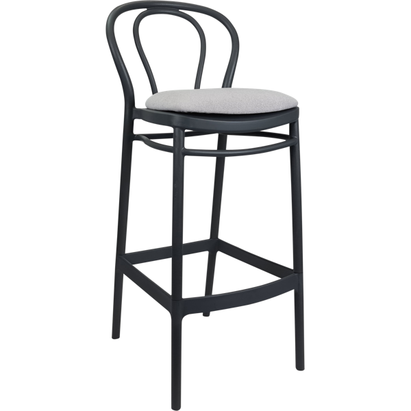Siesta Victor Bar Stool 65cm (Counter Height) - Anthracite with Light Grey Fabric Cushion