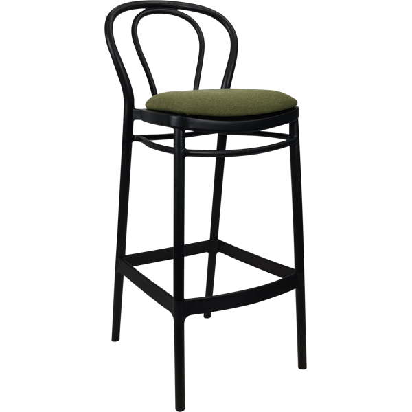 Siesta Victor Bar Stool 65cm (Counter Height) - Black with Olive Green Fabric Cushion