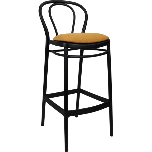 Siesta Victor Bar Stool 65cm (Counter Height) - Black with Orange Fabric Cushion
