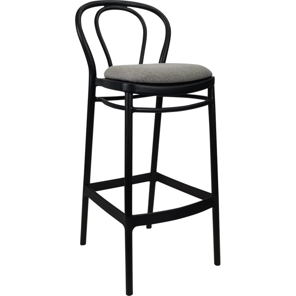 Siesta Victor Bar Stool 65cm (Counter Height) - Black with Taupe Fabric Cushion